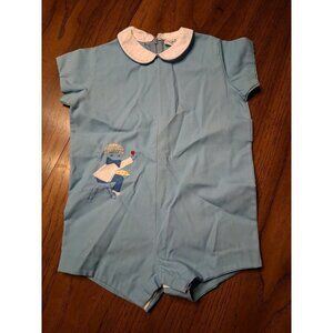 Vintage Baby Romper Blue Nursery Rhyme Little Jack Horner 9-12 M